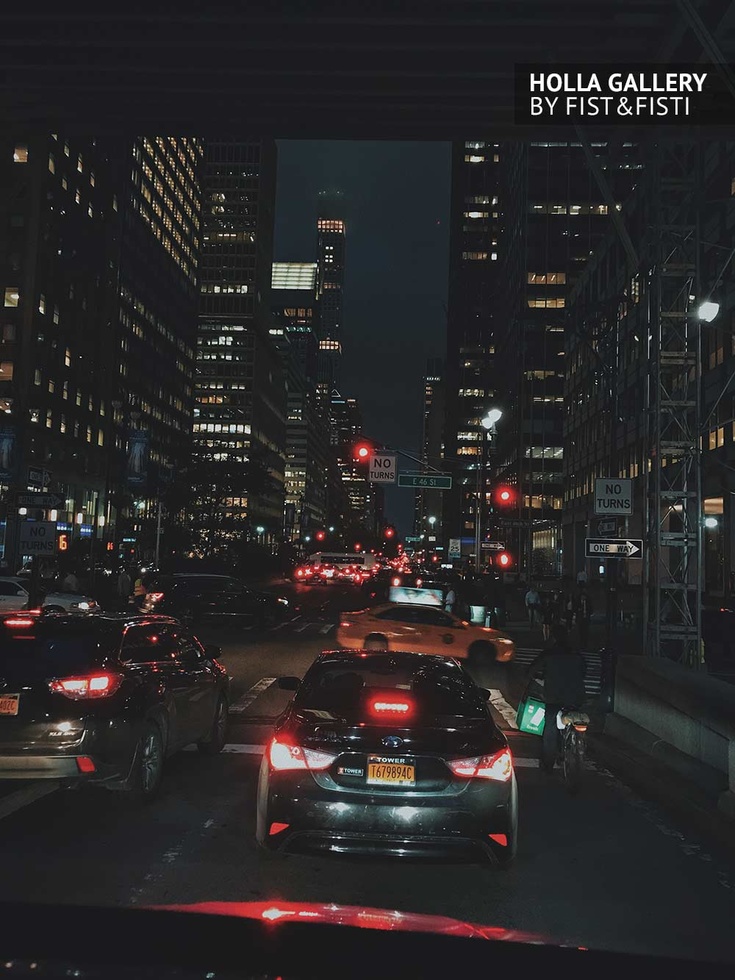 New York, ночной город, огни, машины, авто, улица, небоскребы, авеню