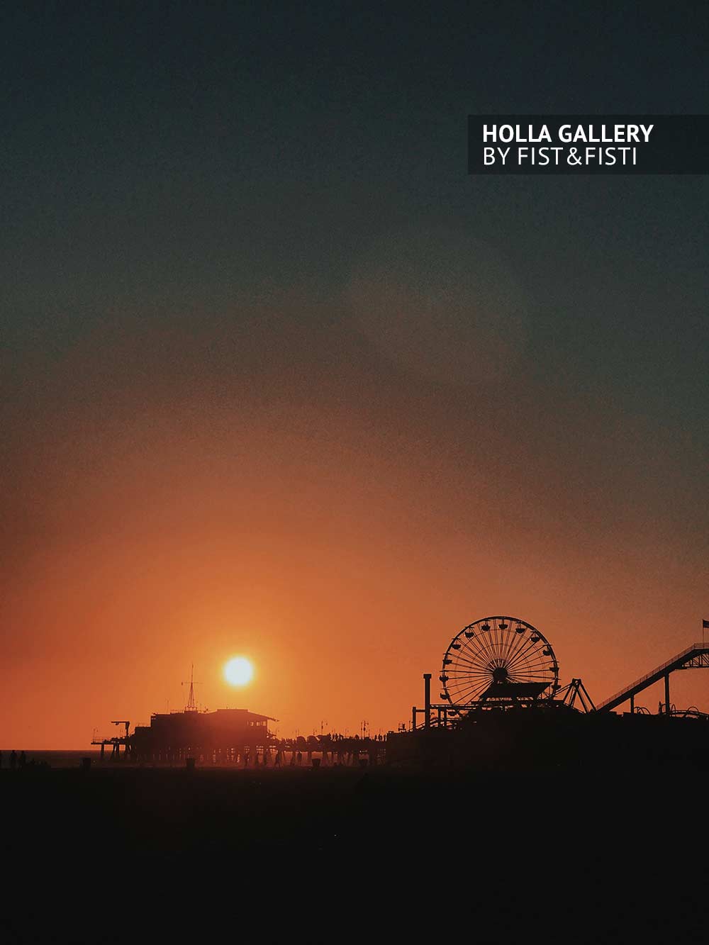 Закат в Санта Монике, силуэт Santa Monica Pier, колесо обозрения